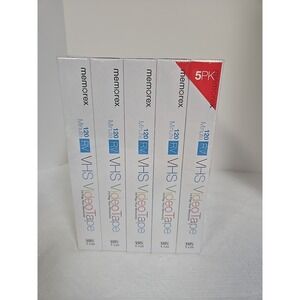 Memorex VHS Tapes; 120 Minute RV Blank; 5 Pack  Factory Sealed; 6 HR EP 2 HR SP